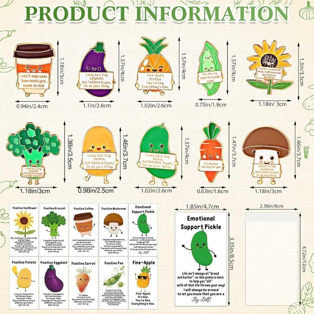 Enamel Pins Bulk 40 Assorted Vegetable Fruits Inspirational Motivation Gift - Picture 2 of 6